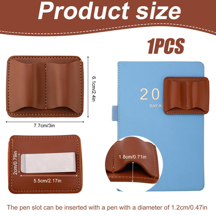 Gosknor Brown Leather Pen Holder with Clip 77x61cm3x24in Double Hole Practical Pen Organizer Journal Planner Pencil Hold