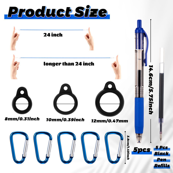Lewtemi 5 Sets 24 Inch Pen Leash for Clipboard Lanyard Holder Pen Silicone Ring Buckle for Office SuppliesBlue Classic S