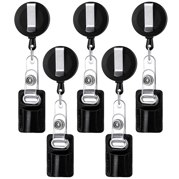 Zonon 5 Pcs Retractable Pen Pencil Holder 24 Leather Retractable Pull Lanyard Pen Clip Badge Reel for Nurses Carpenters