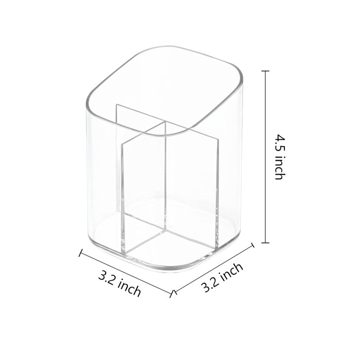 Newkita Acrylic Clear 3 Slots Pencil Pen Holder for Desk Desktop Makeup Brush Storage Organizer Pen Cup Stand for Office