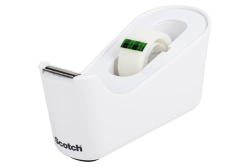 Scotch Tape Dispenser White Great for School or Office and Includes 1 Roll of Scotch Magic Tape 34 in x 350 in ABS Mater