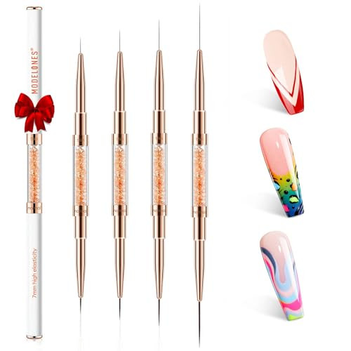 modelones Nail Art Brushes, Super Fine Liner Nail Brush Kit Dual-ended 7/11/15/20mm for Gel Polish Thin Lines, Precise Details, Fine Drawing Painting