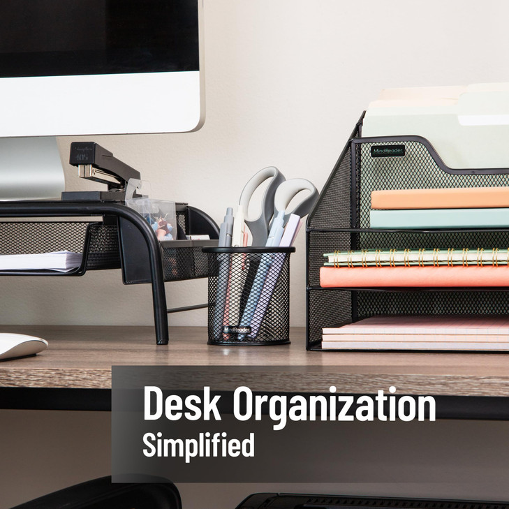 Mind Reader Pen and Accessories Holder Desktop Organizer Office Metal Mesh 35L x 35W x 375H Set of 3 Black