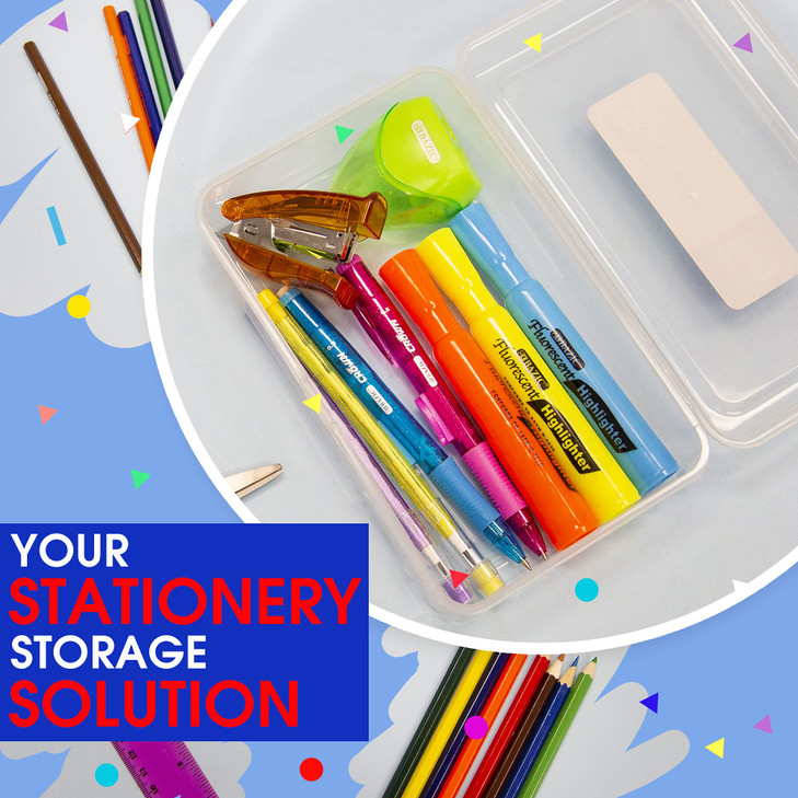 BAZIC PRODUCTS Plastic Pencil Case Multi Purpose Organizer Supply Holder Clear Box Design Durable Plastic Storage for Sc