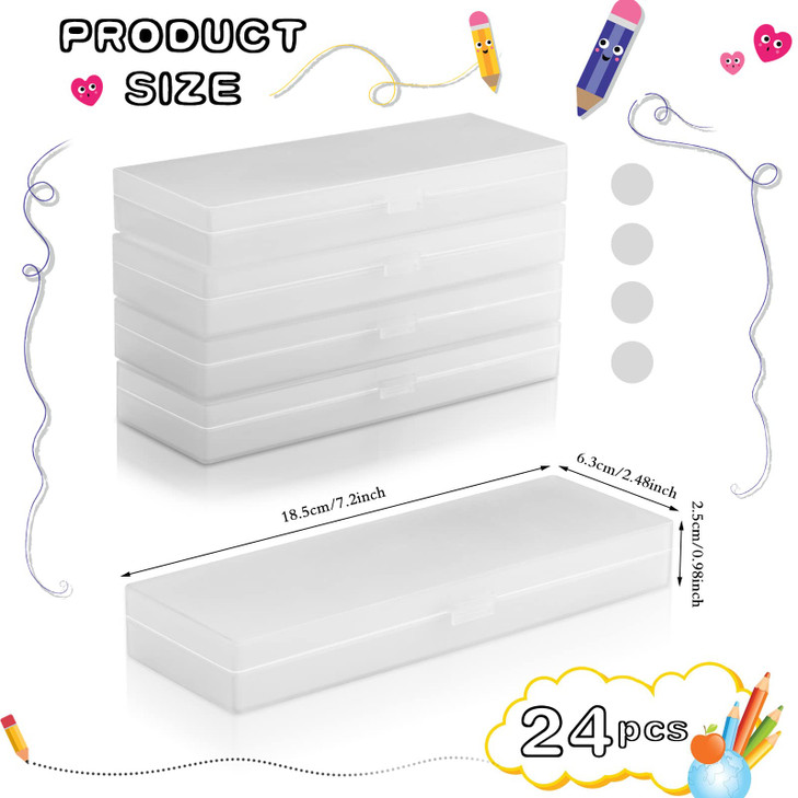 Fainne 24 Pcs Plastic Pencil Case Bulk Pencil Boxes Plastic Stationery Case Frosted Pen Box Pen Holder with Hinged Lid S
