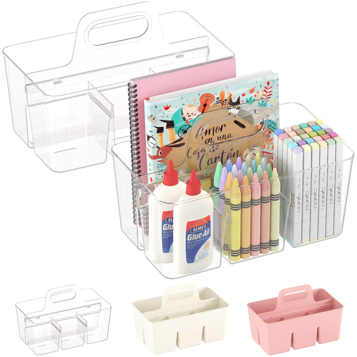 Lifewit 2 Pcs Plastic Caddy Organizer with Handle Portable Art Supply Storage for Craft Supplies Cosmetics Holds Pencil