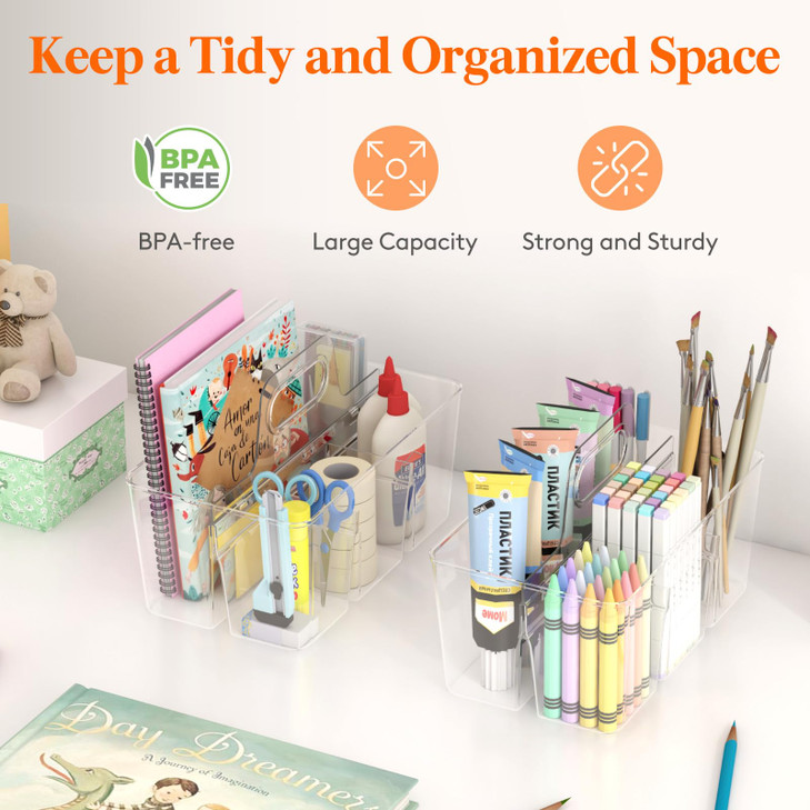 Lifewit 2 Pcs Plastic Caddy Organizer with Handle Portable Art Supply Storage for Craft Supplies Cosmetics Holds Pencil