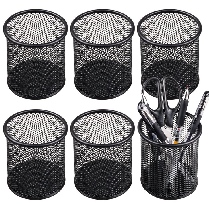 QYH Mesh Pen Cup Metal Pencil Holder for Desk 6 Packs Black Pen Organizer Office 354x393 Inch