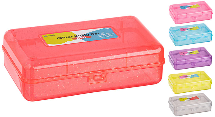 Enday Plastic Pencil Box with Snap Closure Lids Red Small Utility Storage Crayon School and Office Supplies Case Organiz