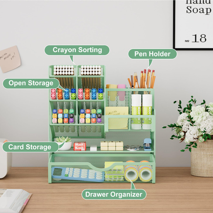 Marbrasse Mesh Pen Holder for Desk MultiFunctional Pencil Organizer with Drawer Desk Organizers and Accessories for Offi
