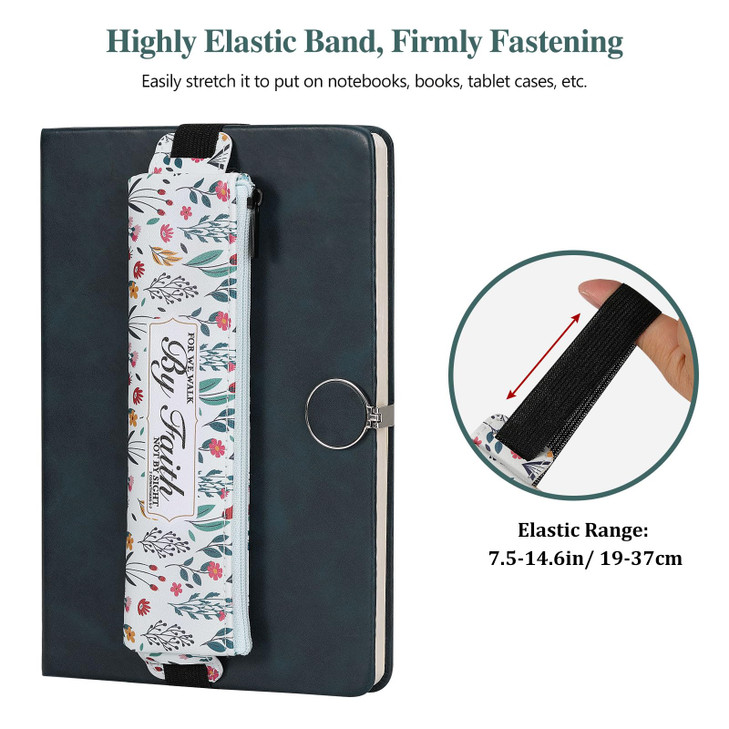 MoKo Elastic Pen Holder for Notebook 4 Pieces PU Leather Pencil Case with Adjustable Band Stationery School Supplies Zip