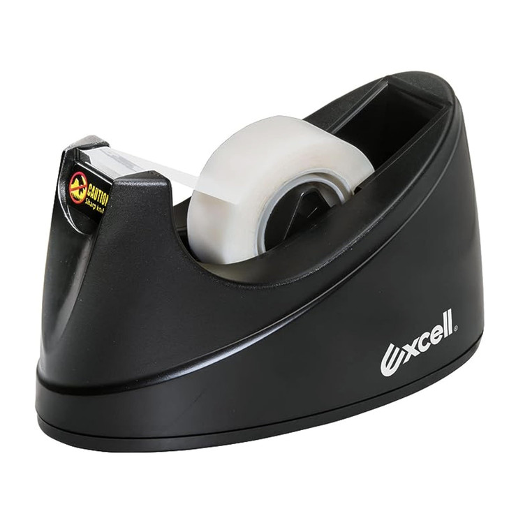 Excell EX116BK OFFICEPLUS Desk Tape Dispenser with NonSkid Base 34 Wide 1 Core Durable Plastic Tape Holder Weighted Tape
