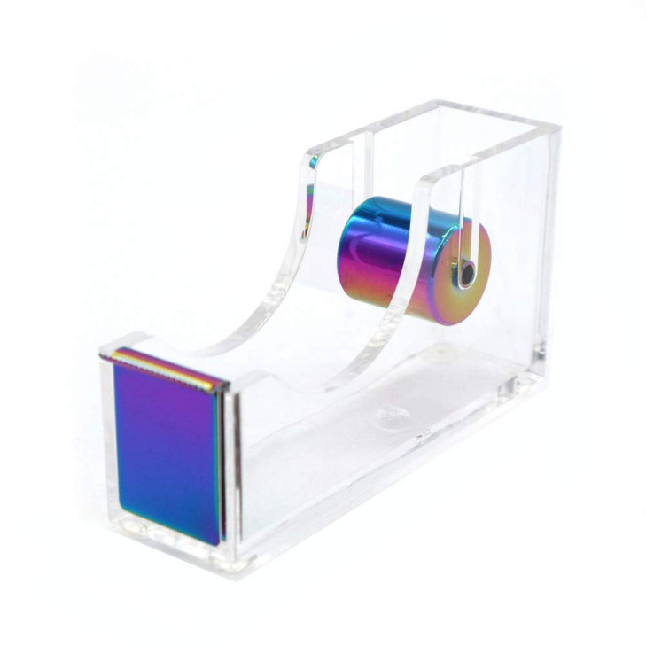 Rainbow Adhesive Tape Dispenser Clear Acrylic Body Desktop Tape Holder 1 Colorful Metal Core for Your Desk and Office Su