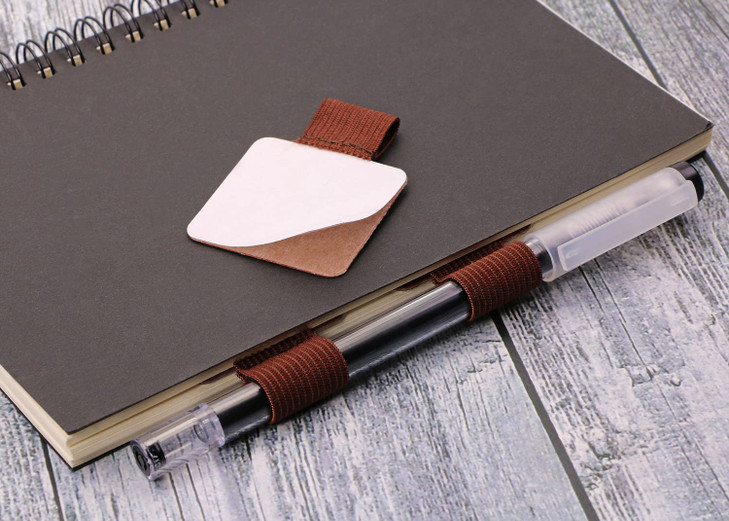 Mini Skater 3 Pcs Selfadhesive Leather Pencil Elastic Loop Square PU Leather Pen Clip Pen Holder for Notebooks Journals