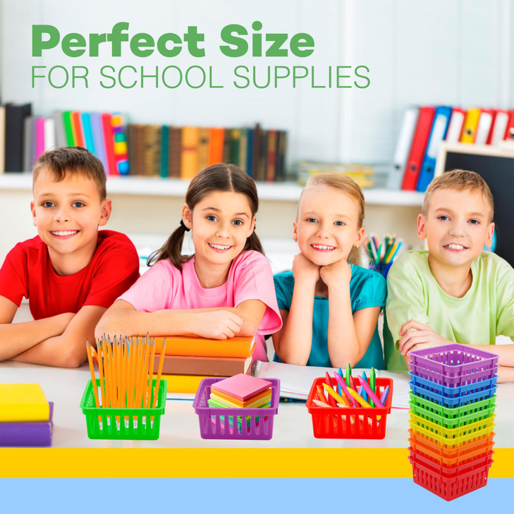 4Es Novelty 24 Pack Small Classroom Storage Baskets Pack Bulk Square 45 Sturdy Plastic Colorful Crayon Pencil Container
