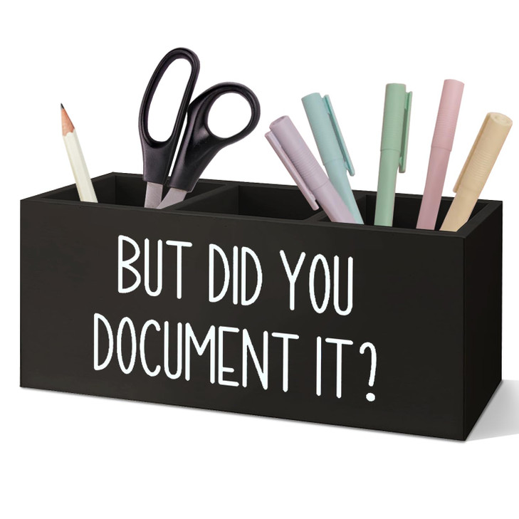 SNNDER But Did You Document It Pen Holder for Desk Human Resources Hr Office Decor Wooden Pen Pencil Holder Organizer fo