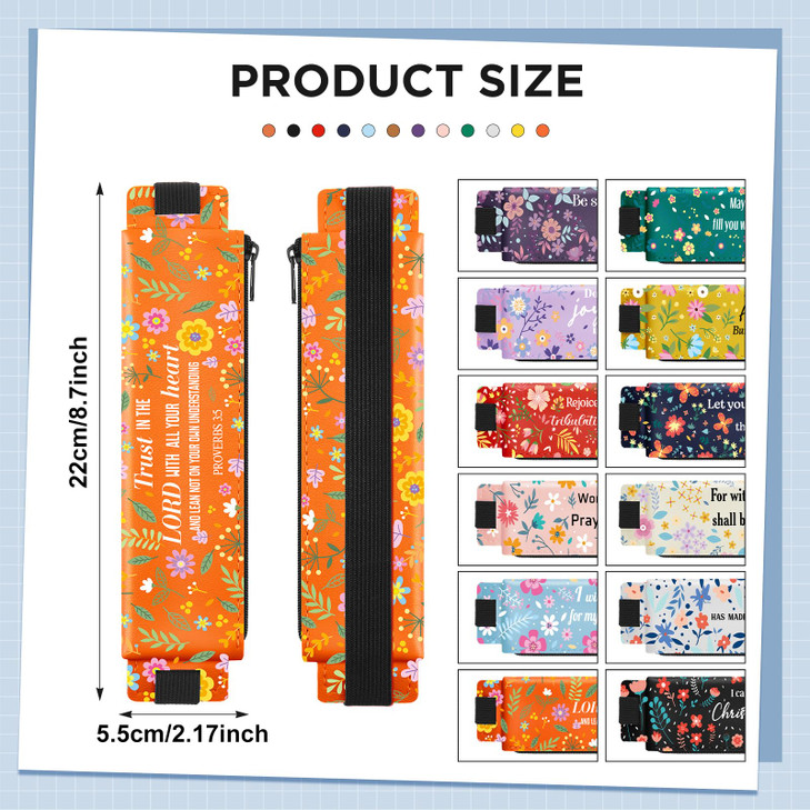 Moinchore 12 Pcs Bible Pencil Pouch Christian Adjustable Pencil Holder Gift Study Supplies Elastic Bible Verse Adjustabl