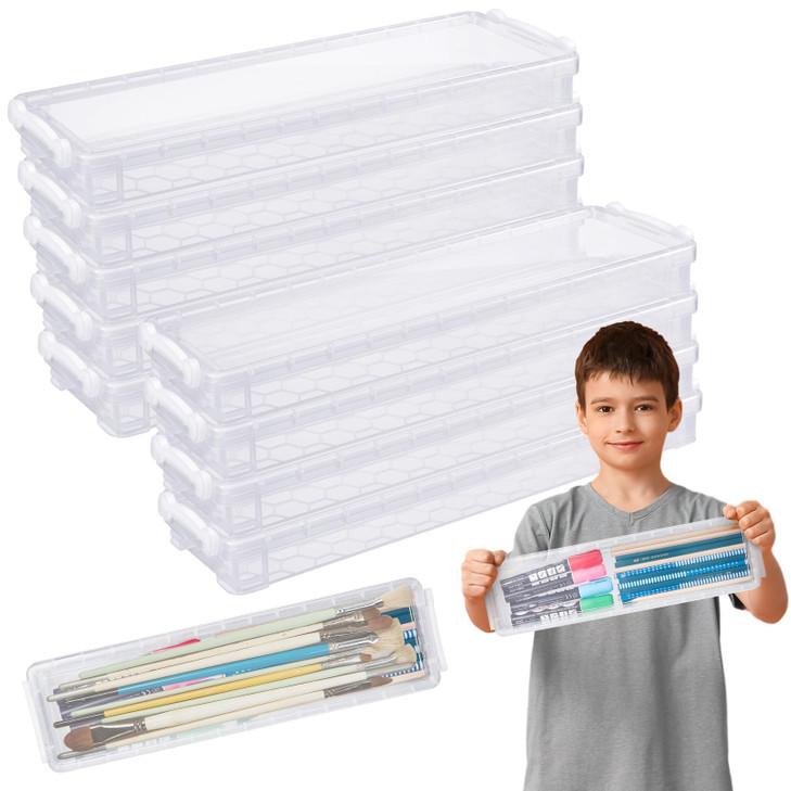 Suclain 10 Pcs Long Extra Large Plastic Stackable Storage Organizer Large Capacity Office Supply Box Pencil Holders Cont