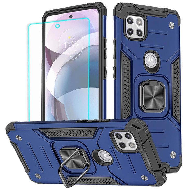 for Motorola One 5G ACE Case with Screen Protector : Military Grade 360° Rotatable Kickstand Shockproof Protective Cases for - Motorola One 5G ACE (B