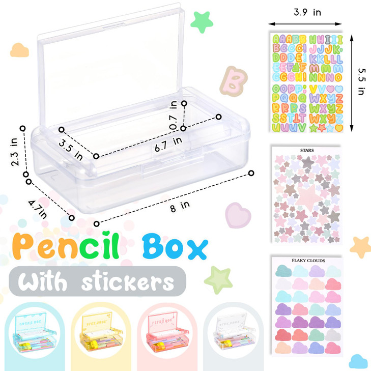 Fainne Double Layer Pencil Box with 3 Sheet Stickers Large Capacity Plastic Pencil Case Back to School Supplies Hard She