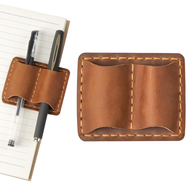 loghohu Leather Pen Holder for Notebooks and Journals Double Pen Loop Brown
