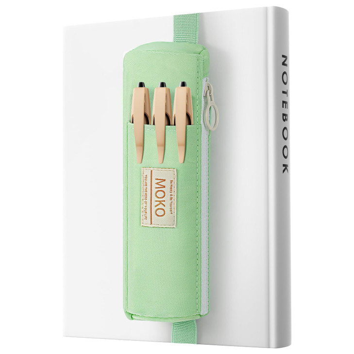 MoKo Pen Holder for Notebook Pencil Pouch with Adjustable Elastic Band Slim Portable Zipper Pen Pouch Holder for Planner