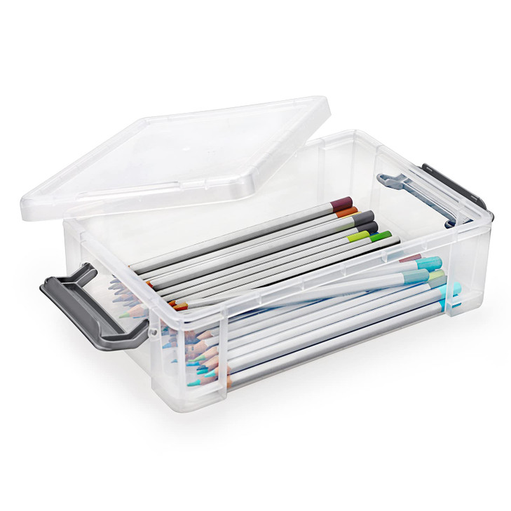 BTSKY 4 Pack Extra Large Plastic Pencil Box Stackable Translucent Clear Pencil Caase Crayon Box Set Marker Organizer Art