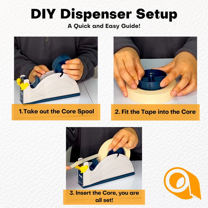 WOD TTD1SD Tabletop Steel Desktop Tape Dispenser Blue Gray Fits Tape up to 1 inch Wide Holds 3 inch core Weighted Rubber