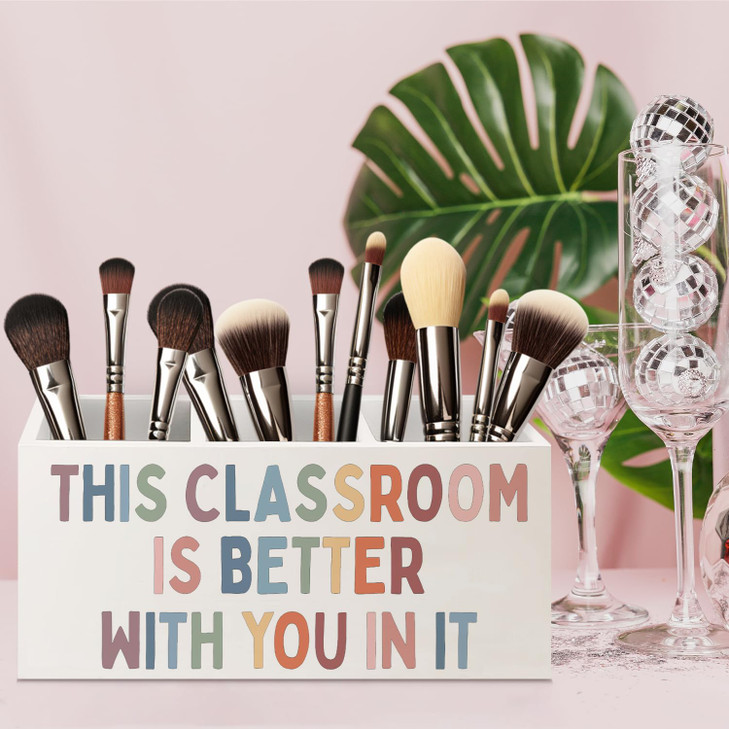URLLUAE Boho Classroom Wooden Pen Pencil Holder for Desk Accessories Back to School Supplies for Students College Boys G
