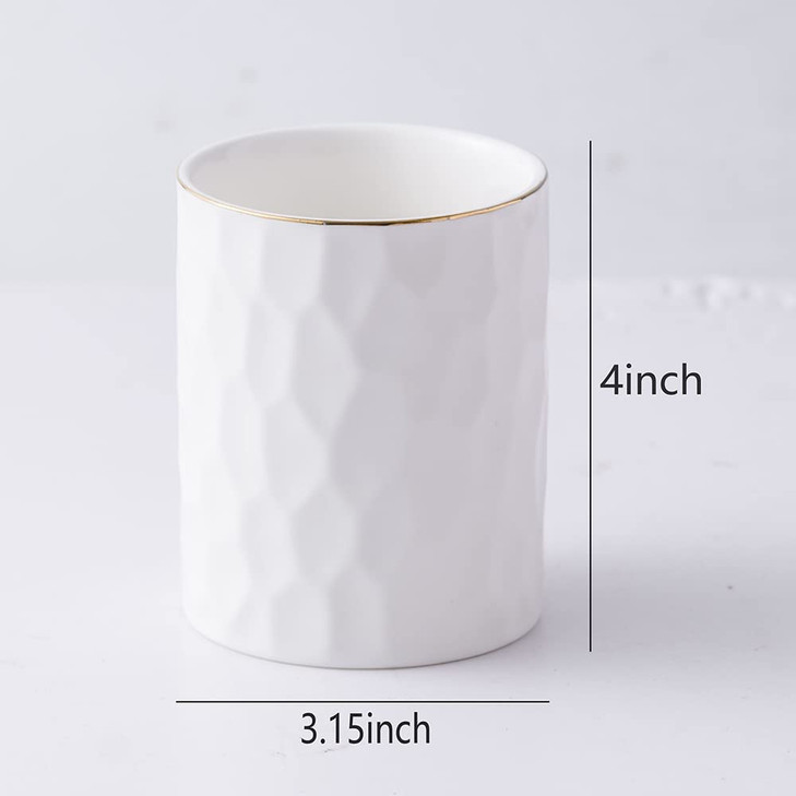YOSCO Ceramic Aesthetic Pen Holder for Desk Cute White Pencil Holder Cup Pot Desk Organizer Office Supplies Stylish Offi