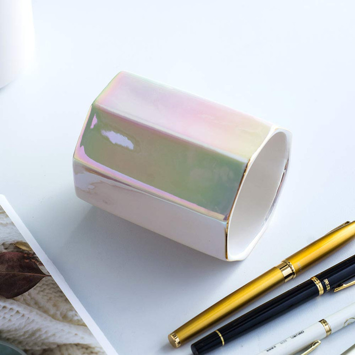 YOSCO Ceramic Desk Pen Holder Stand Cute Pencil Cup Pot Desk Organizer Makeup Brush HolderToothbrush HoldersPearl