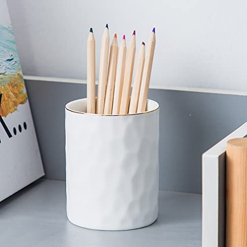 Aewill Ceramic Pen Holder Stand Cup Pencil Holder Organizer Makeup Brush Holders for Home Office Desk White