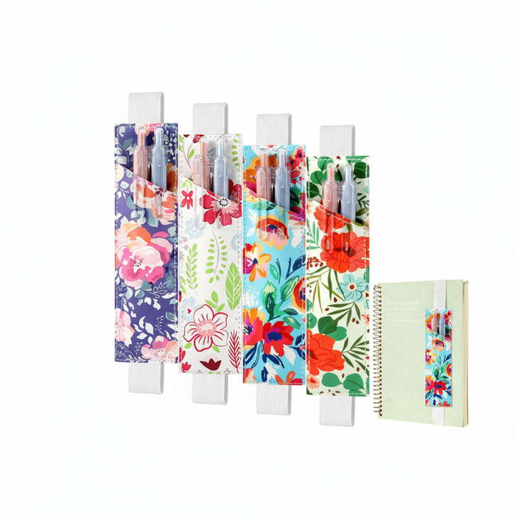 Crtiin 4 Pieces Adjustable Elastic Band Pen Holder Pencil Holder Pen Sleeve Pouch for Hardcover Journals Notebooks for B
