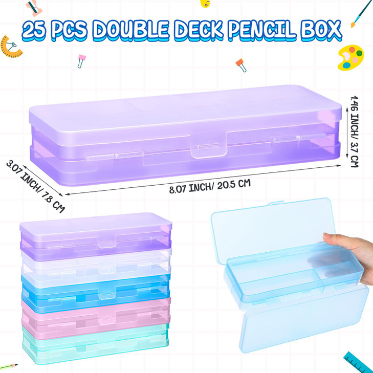 AmazingSpark 25 Pack Operation Christmas Items Bulk Double Layer Plastic Pencil Boxes Translucent Hard Pencil Case with