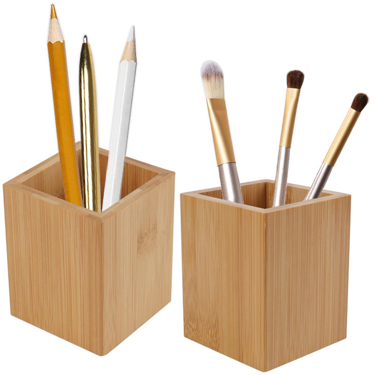 Tosnail 2 Pack Bamboo Pen Holder Pencil Holder for Desk Makeup Brush Organizer Marker Pen Storage Cup for Office School