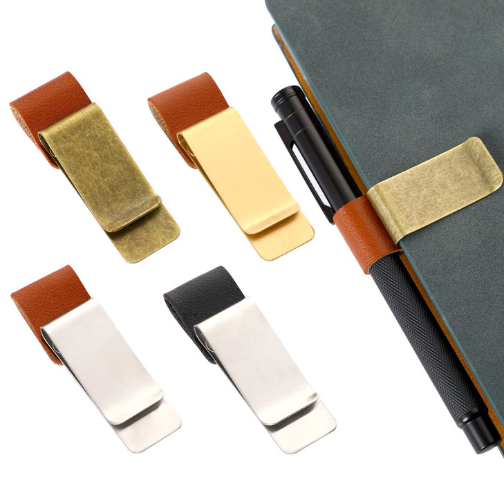 Leather Pen Holder Clip for Notebook4 Pcs Vintage Pen Loop Clip Stainless Steel Pen Loop Holder PU Leather Pen Clip Pen