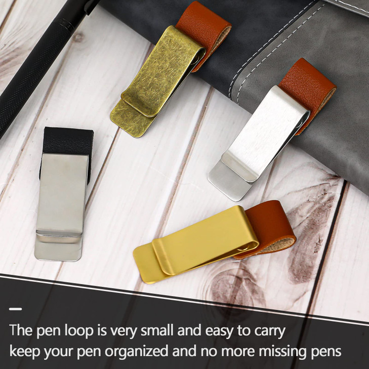 Leather Pen Holder Clip for Notebook4 Pcs Vintage Pen Loop Clip Stainless Steel Pen Loop Holder PU Leather Pen Clip Pen