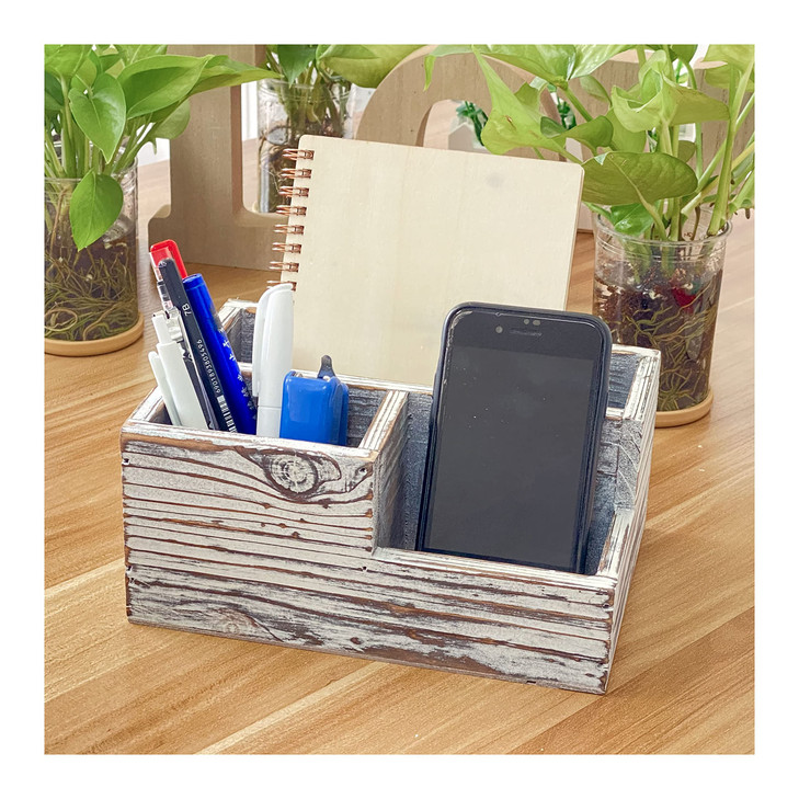 Cregugua Rustic Wood Pen and Pencil Holder Decorative Stationary Wooden Organizer OfficeHome 55X79X35 in
