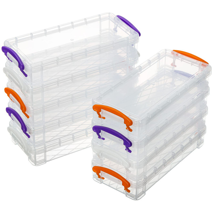 WUWEOT 9 Pack Large Pencil Box Stackable Clear Plastic Pencil Case Painting Brush Storage Box with SnapTight Lid Office