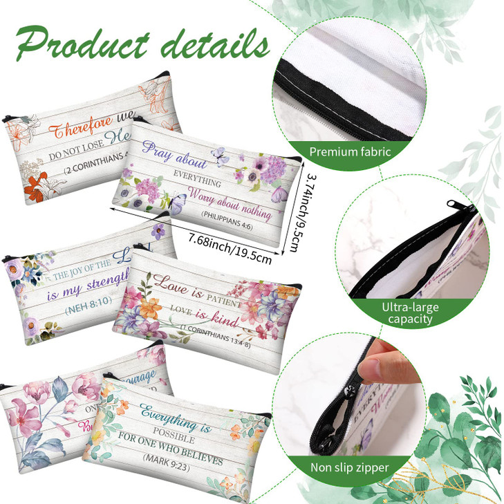 Zonon 6 Pieces Inspirational Bible Verse Pencil Pouch for Women Christian Bible Study Journaling Supplies Scripture Canv