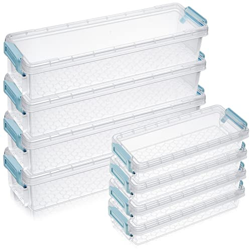 Gueevin 8 Pcs Plastic Pencil Case Stackable Clear Pencil Box with Latching Lid Long Plastic Stationery Pen Case Bulk for