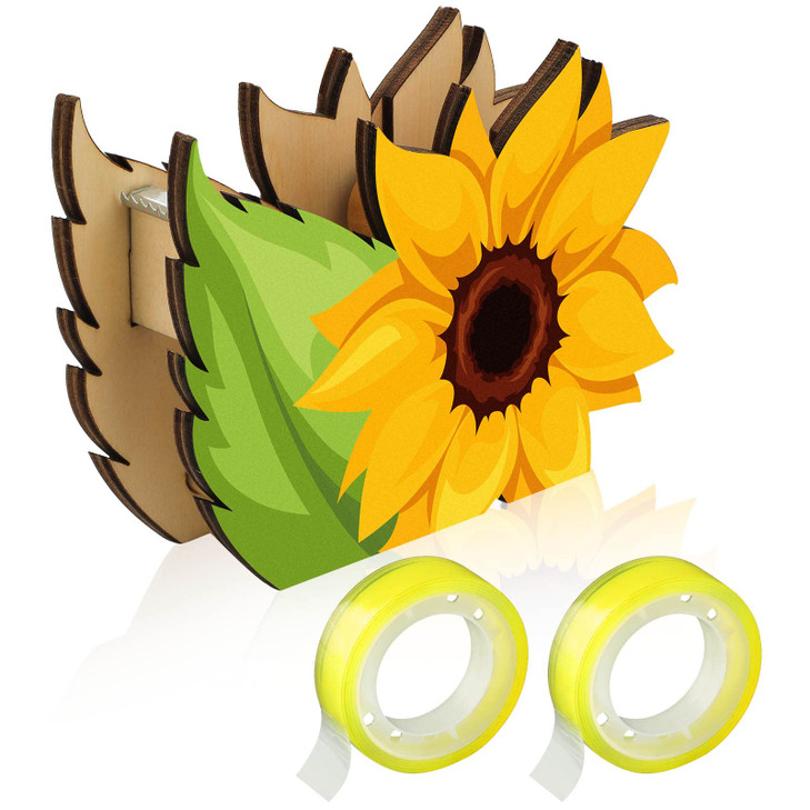 BBTO Sunflower Tape Dispenser Desk with 2 Rolls Tapes Cute Fun Office Desktop Accessories Fits Tape up to 12 Inch Wide S
