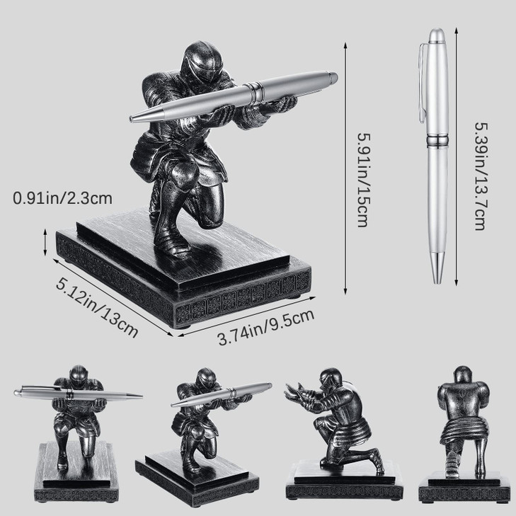 Spakon Knight Pen Holder with 2 Pens Resin Desk Organizers and Accessories Funny Executive Pen Stand Fancy Cool Office G