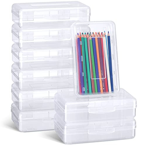 Fainne 24 Pack Pencil Boxes for School Clear Plastic Pencil Case Large Plastic Crayon Box Bulk Stackable Classroom Stati