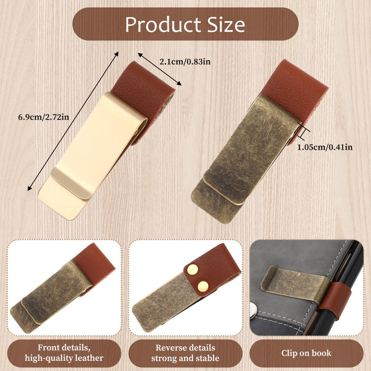 Aiyorse 2 Pcs PU Leather Pen Clips Pen Loop for Notebook Metal Pens Loop Holder Notebook Pens Clip Holder for Journal No