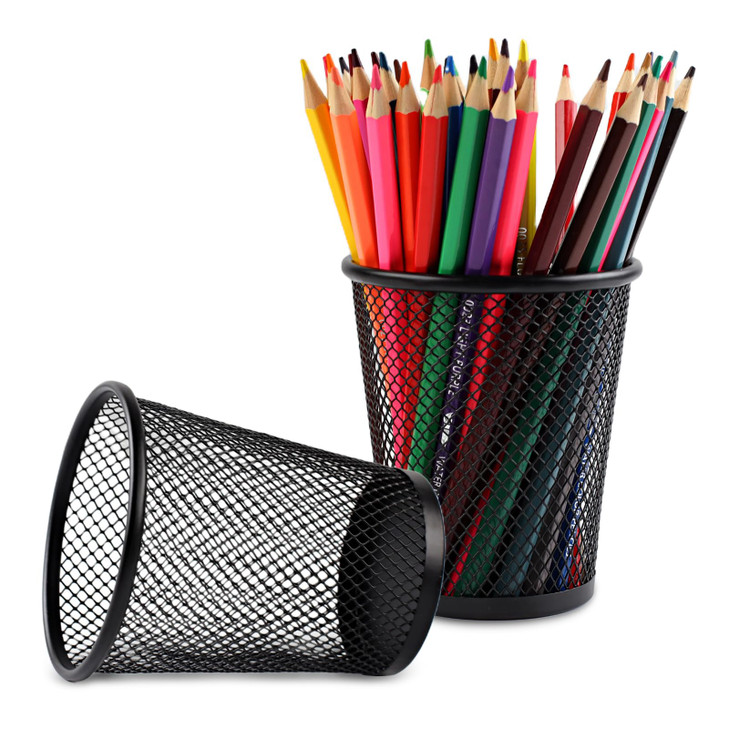 AZUREAL Pencil Holder 2 Pack Black Mesh Desk Pen Holders Premium Metal Pen Cup Holder for Desk Office Home School