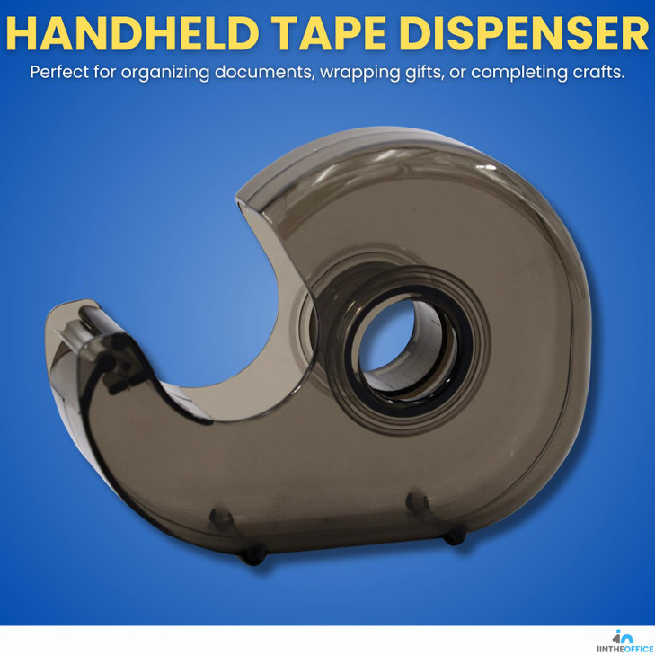 1InTheOffice Tape Dispenser Small Tape Dispenser Handheld Tape Dispenser 1 Inch Core Translucent SmokePlastic 8 Pack