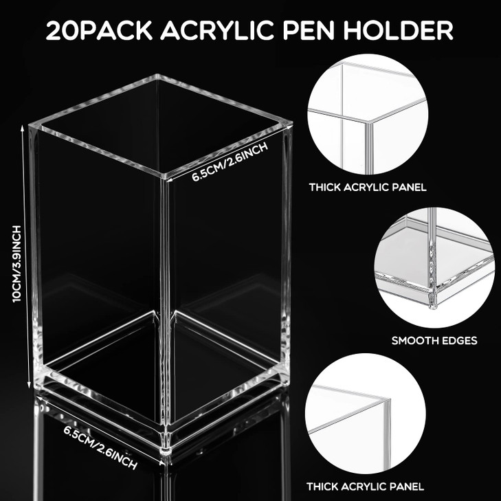Crtiin 20 Pieces Acrylic Pencil Holder Makeup Brush Holder Pen for Desk Pencil Cup Acrylic Desk Accessories Desktop Stat