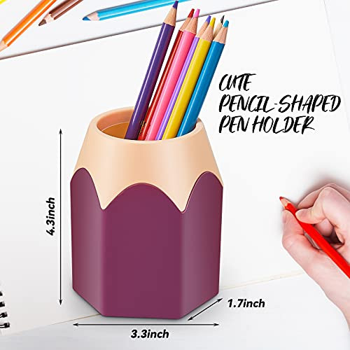 2 Pieces Pencil Shaped Pen Holders Pencil Storage Organizer Cute Desktop Pen Cup for Back to School Makeup Brush Contain