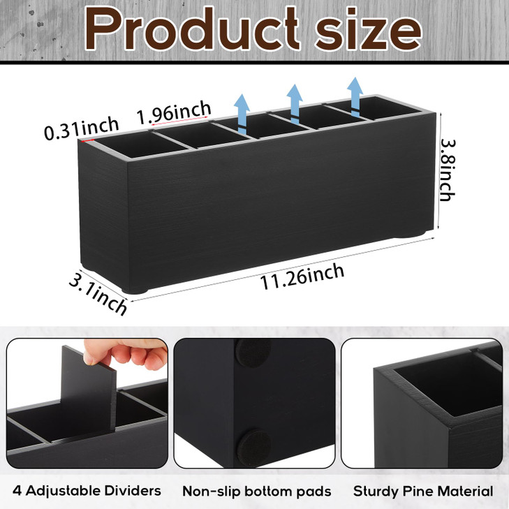Jetec Wooden Pencil Holder 5 Compartments for Desk Adjustable Pen Holder Wood Office Desk Organizers and Accessories Mak